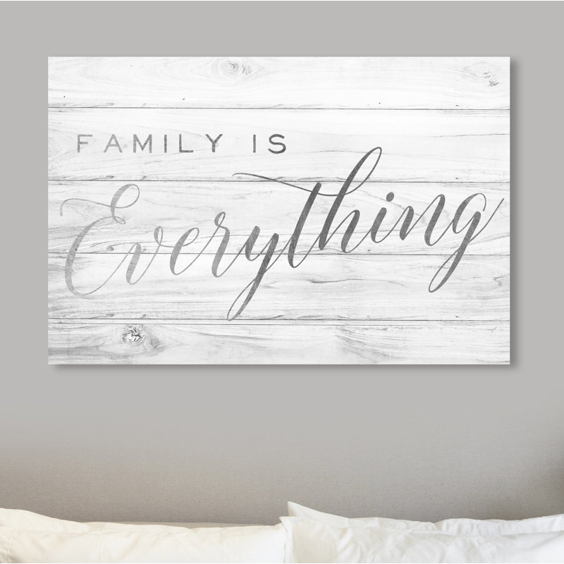 Typographie et citations «Family is Everything», famille d'argent, citations et dictons - impression sur toile tendue