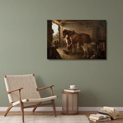 "A Farrier Shoeing a Plough Horse" by  Edward Robert Smythe - Gallery Wrap Canvas Wall Art