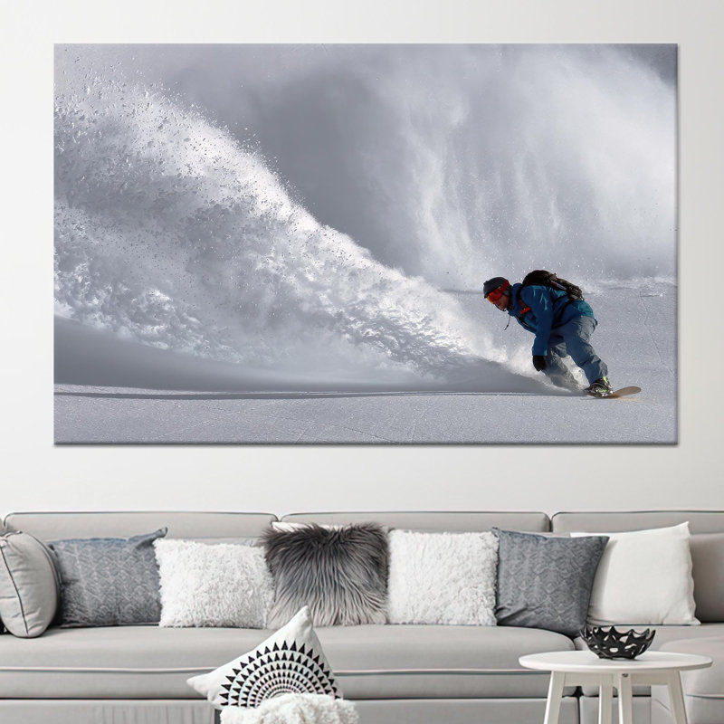 Toile imprimée: Winter Landscape Snowboard Art Snow Decor, 1P GoldFramedCanves, 39,4 po H x 63,1 po l