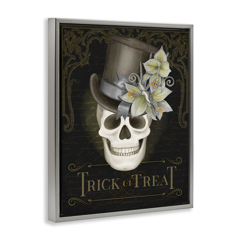 Cadre flottant Trick Or Traite Skeleton Skull, design par Nicole Tamarin, H 21 po x l 17 po, Cadre flottant gris lustré