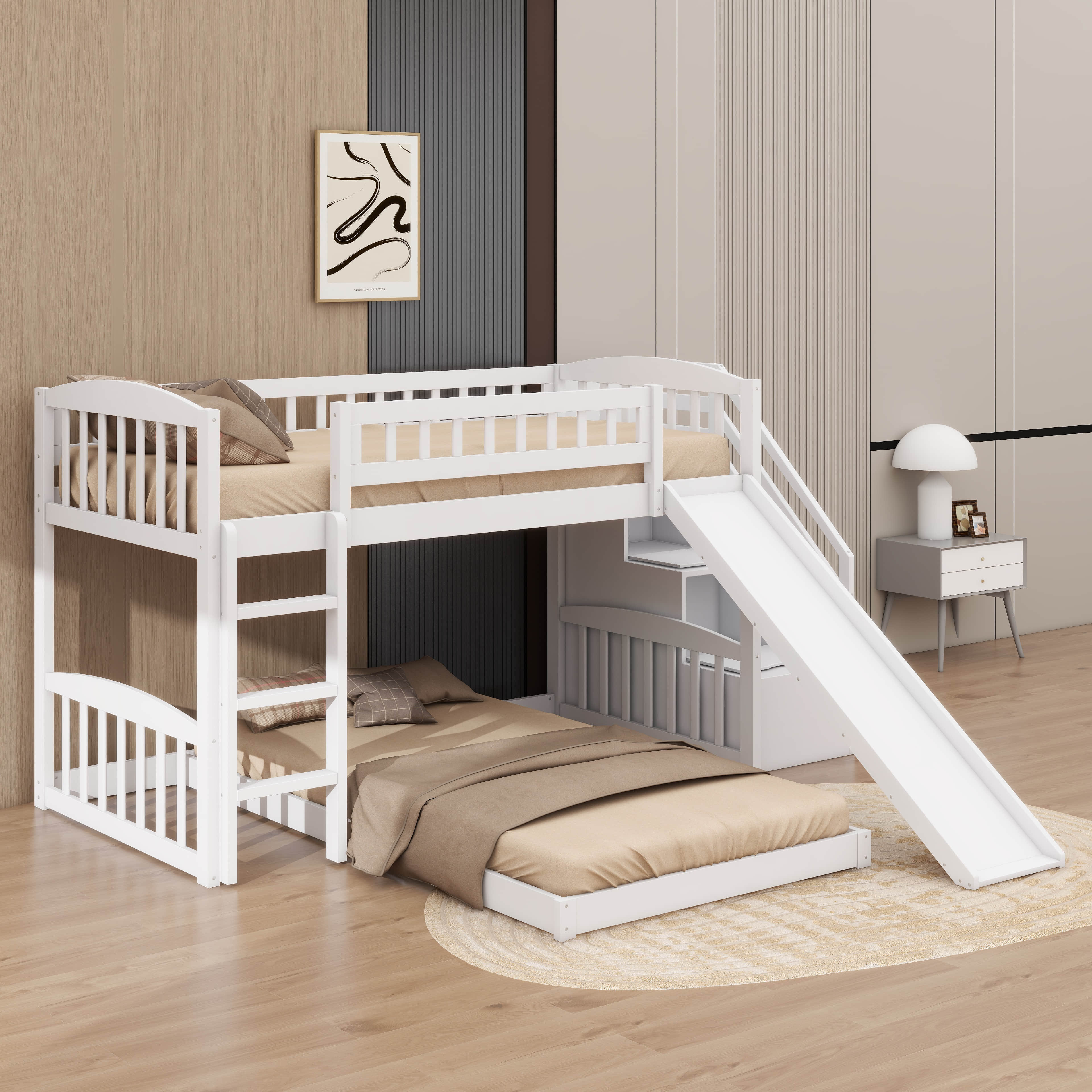 Harriet Bee Stairway Twin Over Twin Bunk Bed With Two Drawers And Slide ...