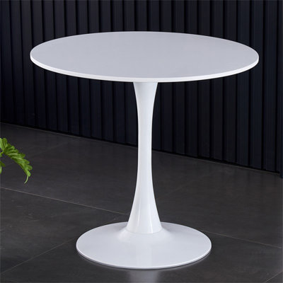 Modern Round Dining Table With MDF Top And Steel Base, Ideal For Compact Spaces And Versatile Use In Kitchen Or Living Room
