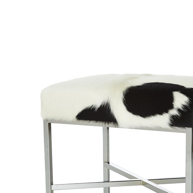 Upholstered Cowhide Stool, 19" H x 36" W x 12" D