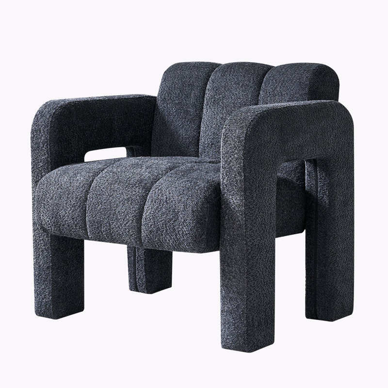 Practical Single Chair, Wide Upholstered Accent Chair, Boucle Black
