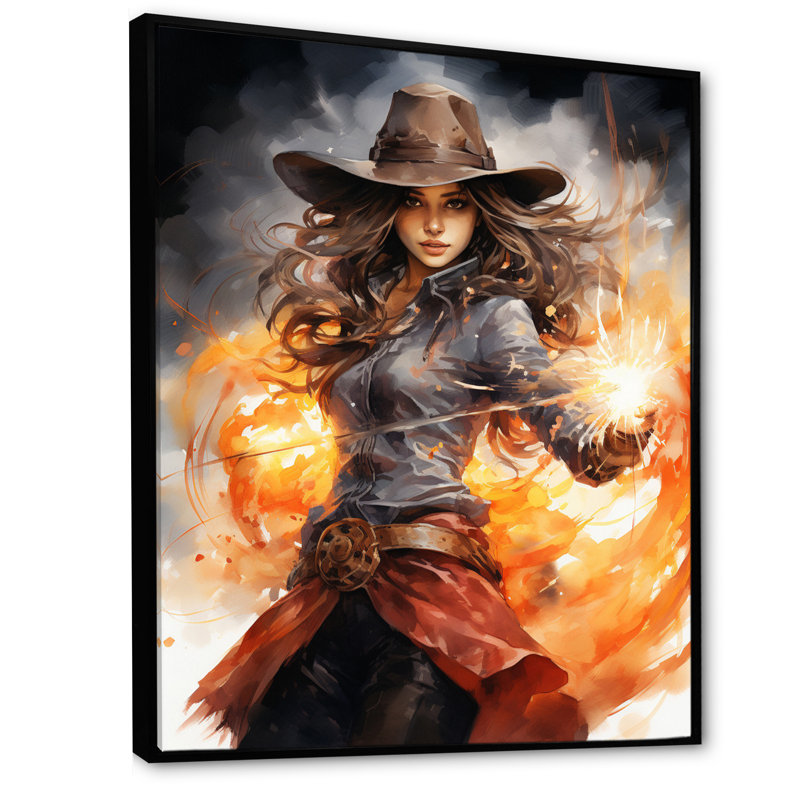 Xaedyn Cowgirl Golden Lasso II sur toile, H 40 po x l 30 po, Cadre flottant noir