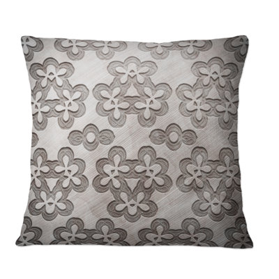 Gray Ornament Flowers - Modern Printed Throw Pillow