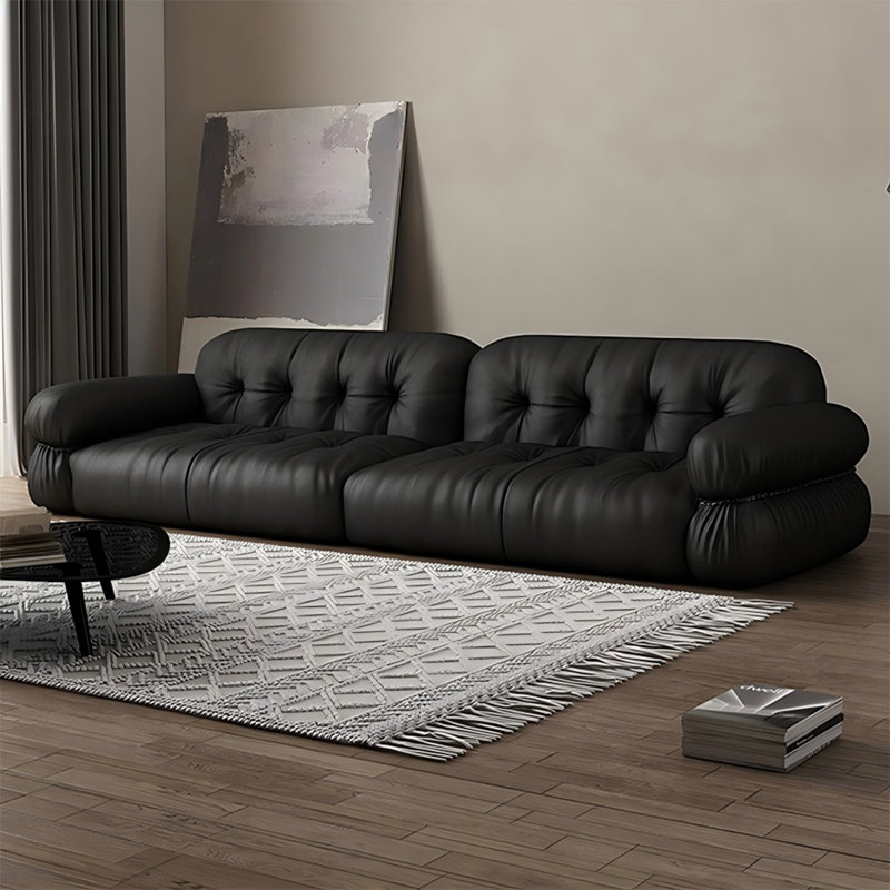 Black Faux Leather Modular Sofa cushion couch, 30.31" H x 110.24" W x 39.37" D, 4, Black