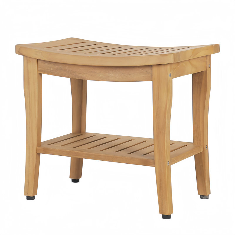  Yardgrace 20'' W Teak Shower Stool - Waterproof Bath Bench With Storage Shelf