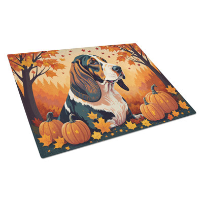 Basset Hound Fall Glass Cutting Board Large