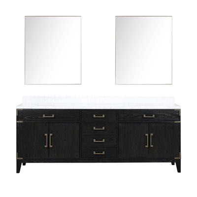 Meuble-lavabo double, texture marbre, 36 miroirs, meuble-lavabo à fermeture en douceur, marbre, surface polie