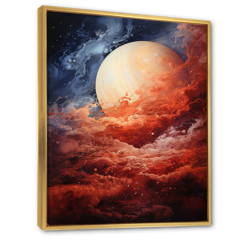 Planète Jupiter orageux II - impressions sur toile de Jupiter, H 20 po x l 12 po x P 1 po, Cadre flottant doré