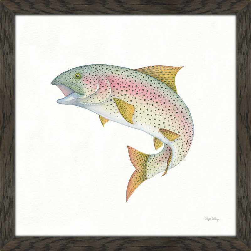 " Gone Fishin Rainbow ", 37.5" H x 37.5" W x 1" D, Chocolate Distressed Framed