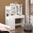 Makeup Vanity Desk With Mirror And Lights,Vanity Table Set With 6 Drawers & Sliding Mirror & Storage Shelves,3 Lighting Modes Brightness Adjustable,Vanity Dressing Table