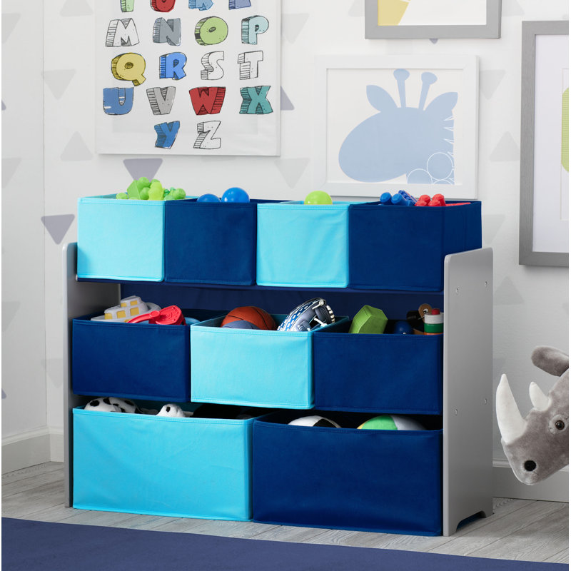 Système d'organisation de jouets avec bacs, Gris te bleu