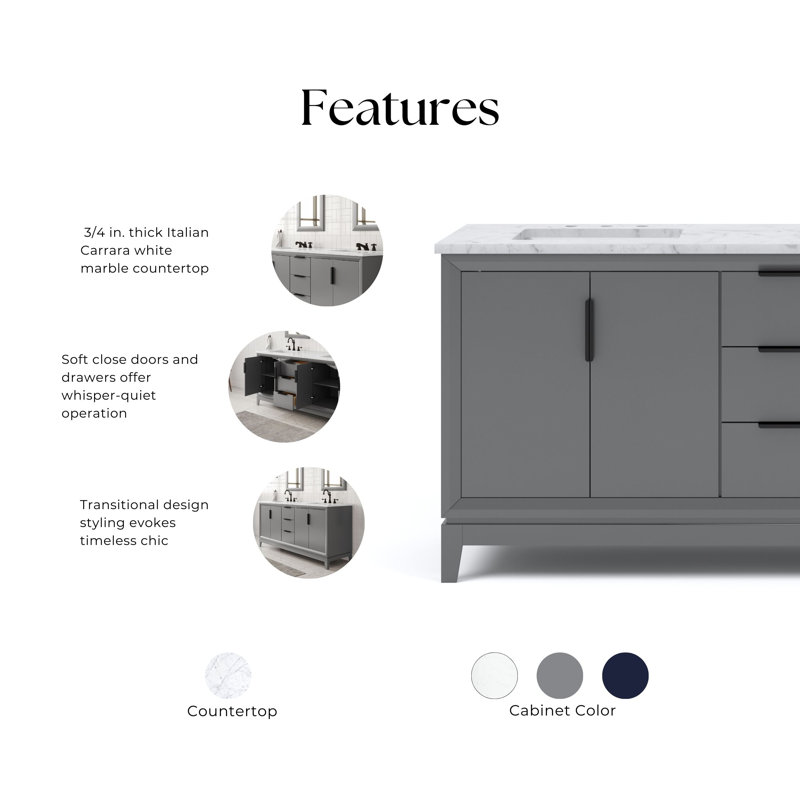 Elizabeth 72'' W Double Vanity, Cashmere Gray