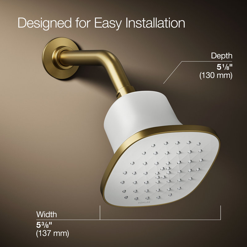 Cinq Square Single-Function Filtered Showerhead, 1.75 Gpm, Brushed Brass