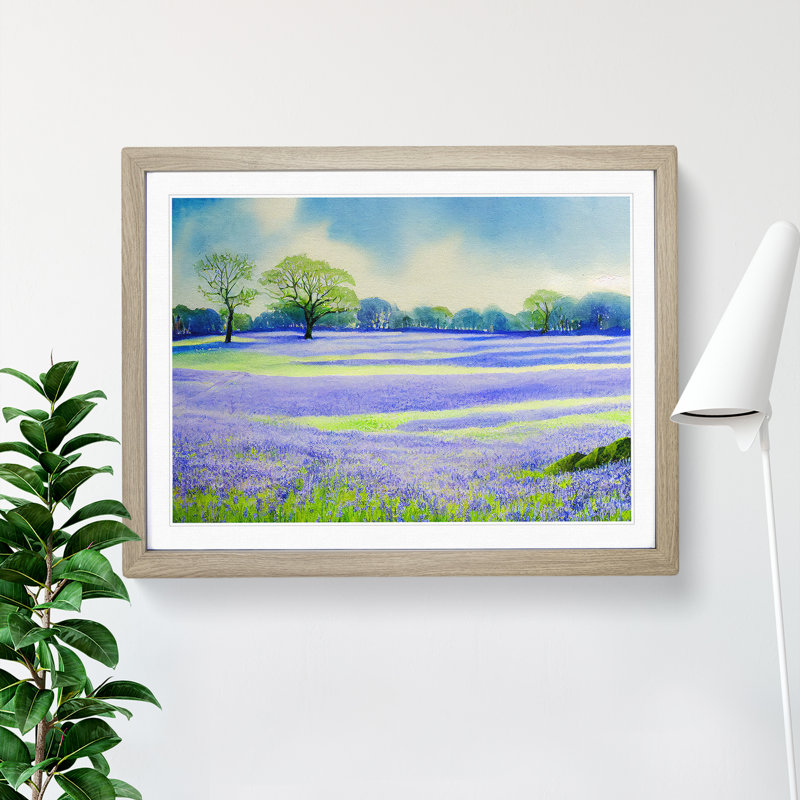 Bluebell Field In Watercolour Vol.6 - Single Picture Frame Painting, 34cm H x 46cm W x 2cm D, Oak Framed