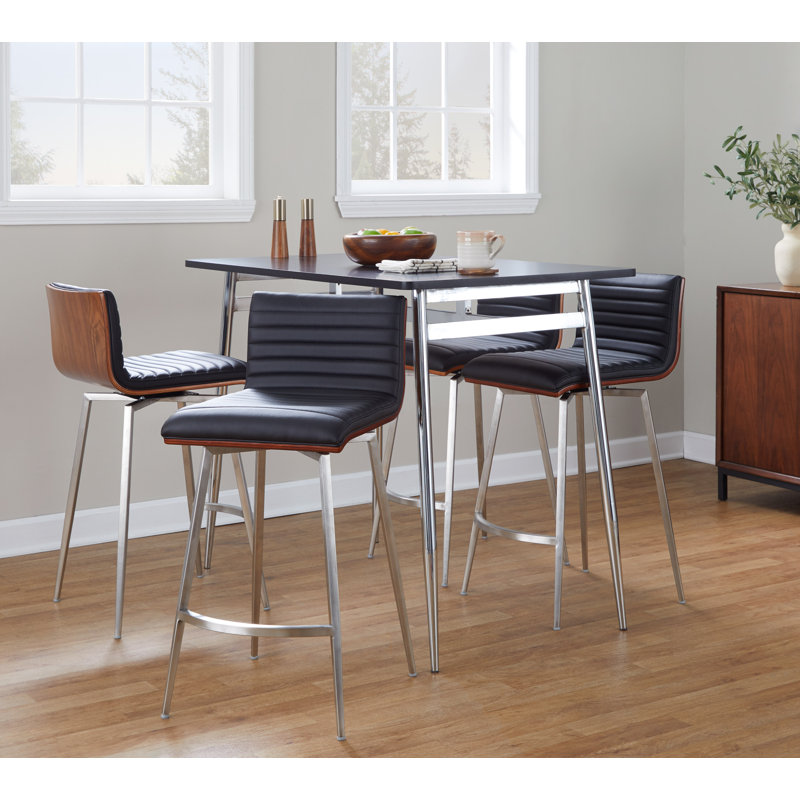 Marcel-Mason Swivel Counter Height Dining Set - 5 Piece, Chrome, Black