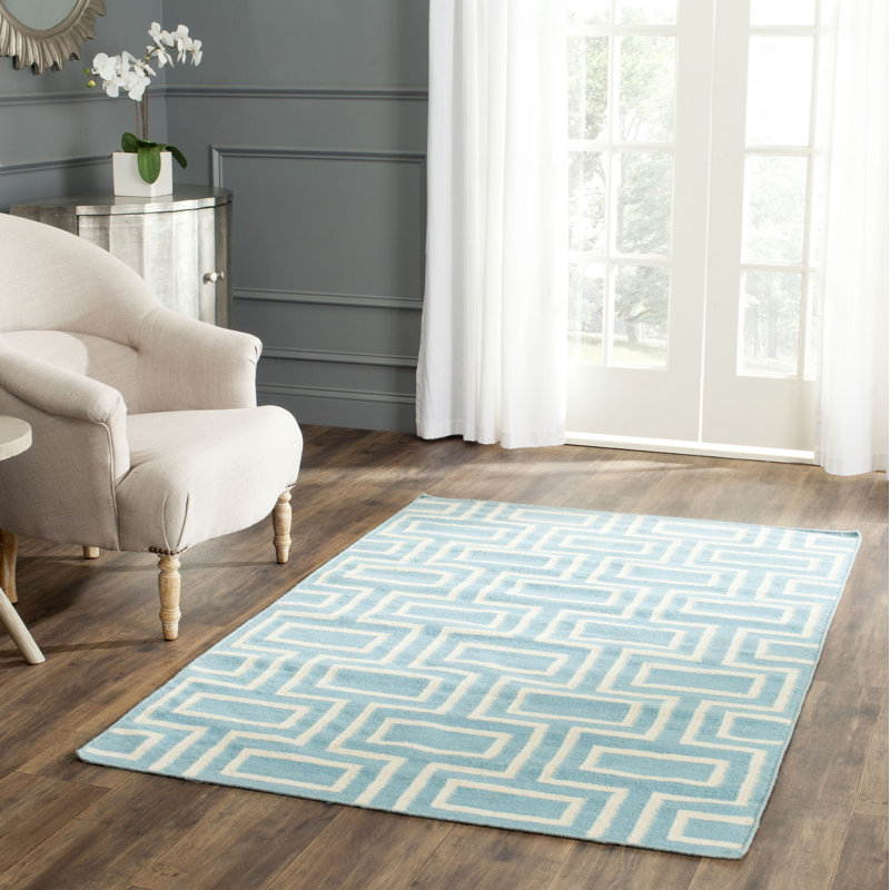 Normal Rectangle Geometric Wool Hand Woven Area Rug, Rectangle 122 x 183 cm