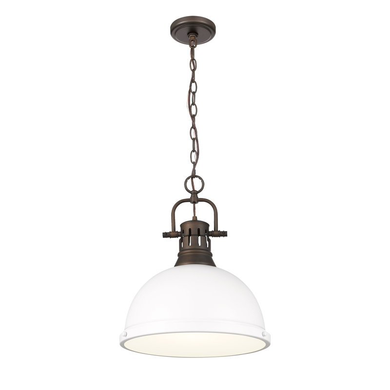 Luminaire suspendu 1 lumière avec chaîne Aljona, H 16,875 po x l 14 po x P 14 po, Blanc mat, Bronze huilé