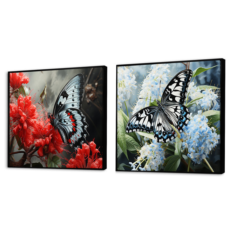 «Pink Black Butterfly Haven», 2 pièces, Cadre noir, H 16 po x l 33 po
