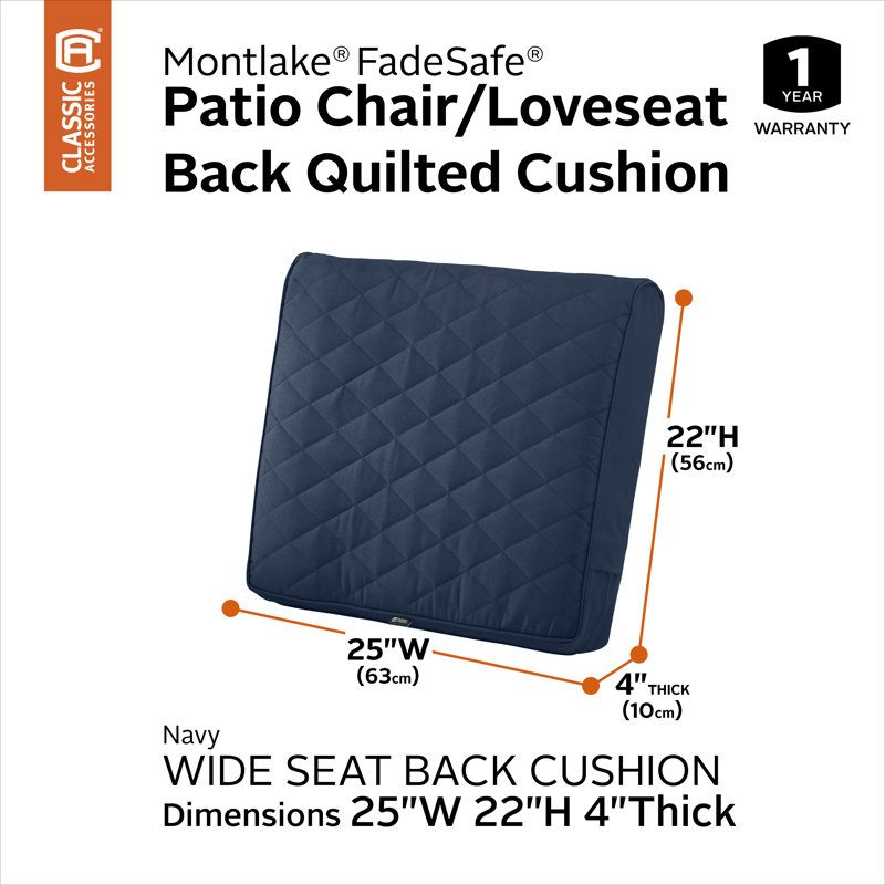 Ayvion Water-Resistant Patio Quilted Lounge Cushion, Navy, 4" H x 25" W x 22" D