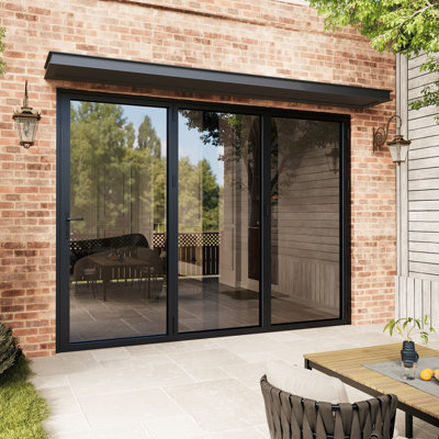 Porte de patio pliante en aluminium noire pliante à droite 96 po x H 80 po (3 + 0) avec 𝗥𝗲𝘁𝗿𝗮𝗰𝘁𝗮𝗯𝗹𝗲 𝗦𝗰𝗿𝗲𝗲𝗻 