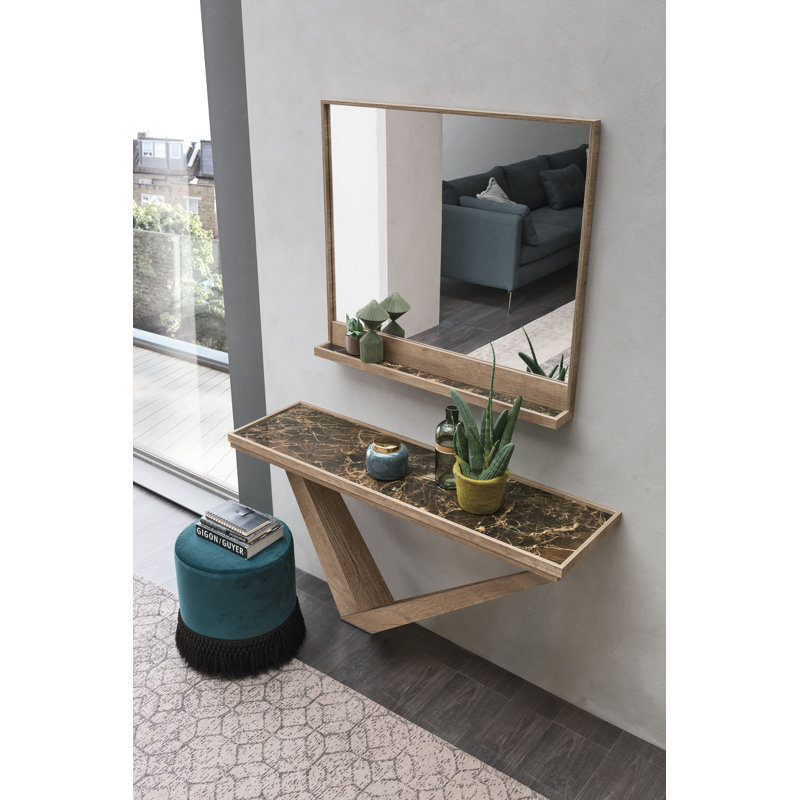 Alkire Glass Flat Mirror with Shelves, White Country/Arabesque