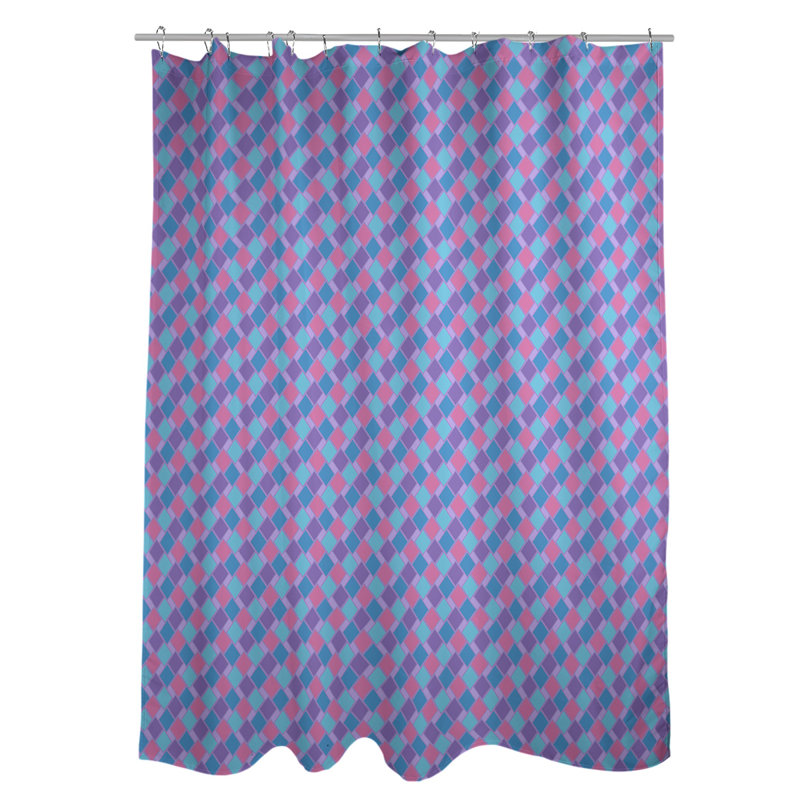 Rideau simple à motif de losanges Retro, Mauve / Bleu