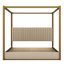 Très grand lit plateforme à baldaquin tapissier avec tête de lit et structure en métal robuste, beige-1451233866