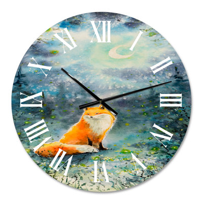 Renard sur un ciel nocturne - horloge murale pour enfants