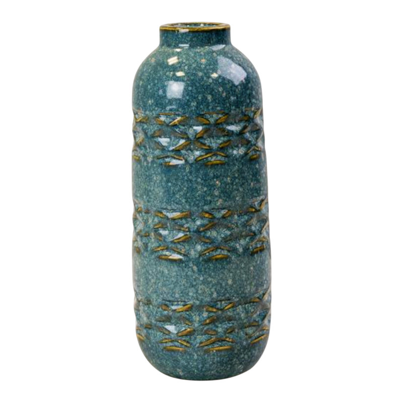 Blue Patterned Ceramic Vase 26cm, 25.5cm H x 7.5cm W x 7.5cm D, Green