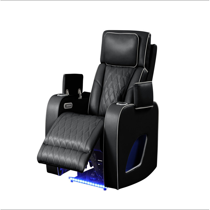 Fauteuil inclinable Fortuner de style moderne en bois avec fonction de massage incluse, Similicuir noir