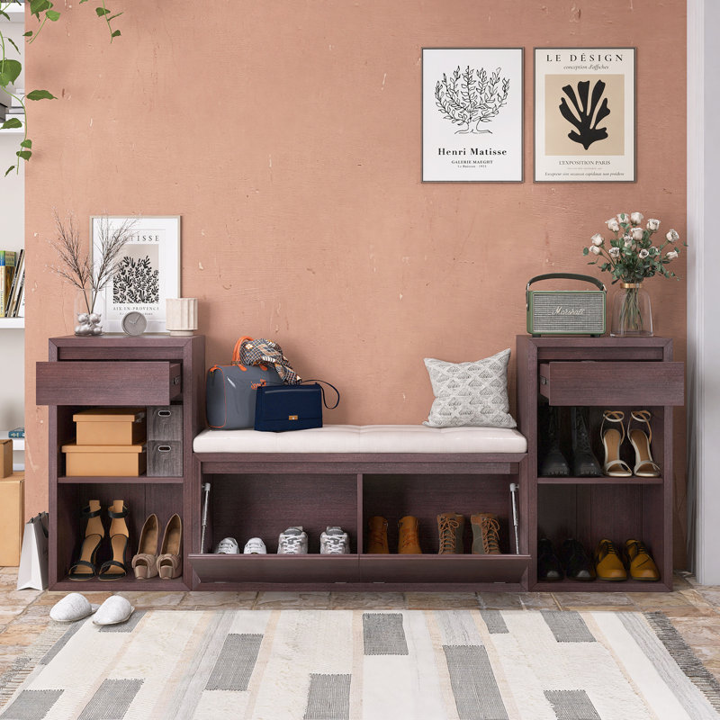 77.5" Width Shoe Storage Bench with Cushion for Entryway/Hallway/Mudroom/Living Room, Espresso