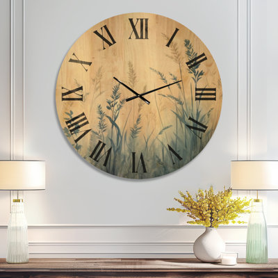 Silhouette de champ sauvage - horloge murale ronde bleue moderne, imprimée sur bois