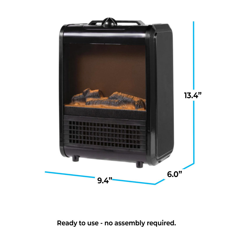 Electric Mini Fireplace Space Heater with Realistic 3D Flame, Black