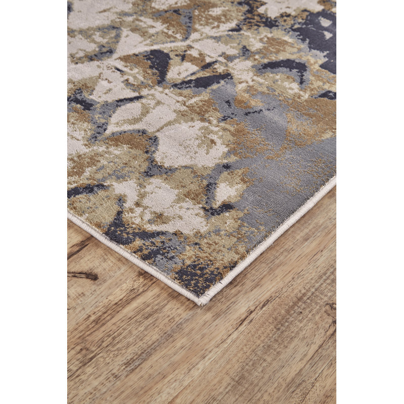 Mukherjee Abstract Blue/Beige Area Rug, Rectangle 2'2" x 4'