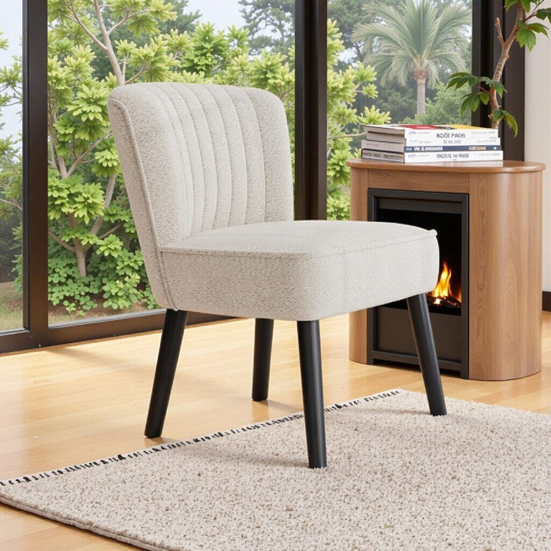 Élégant fauteuil d'appoint à petit espace avec dossier rainuré - Siège compact élégant et confortable, Blanc