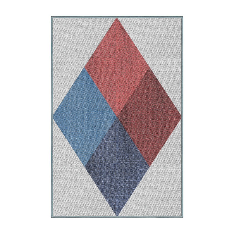 Tapis gris/rouge/bleu à motifs, Rectangle 2 pi x 3 pi