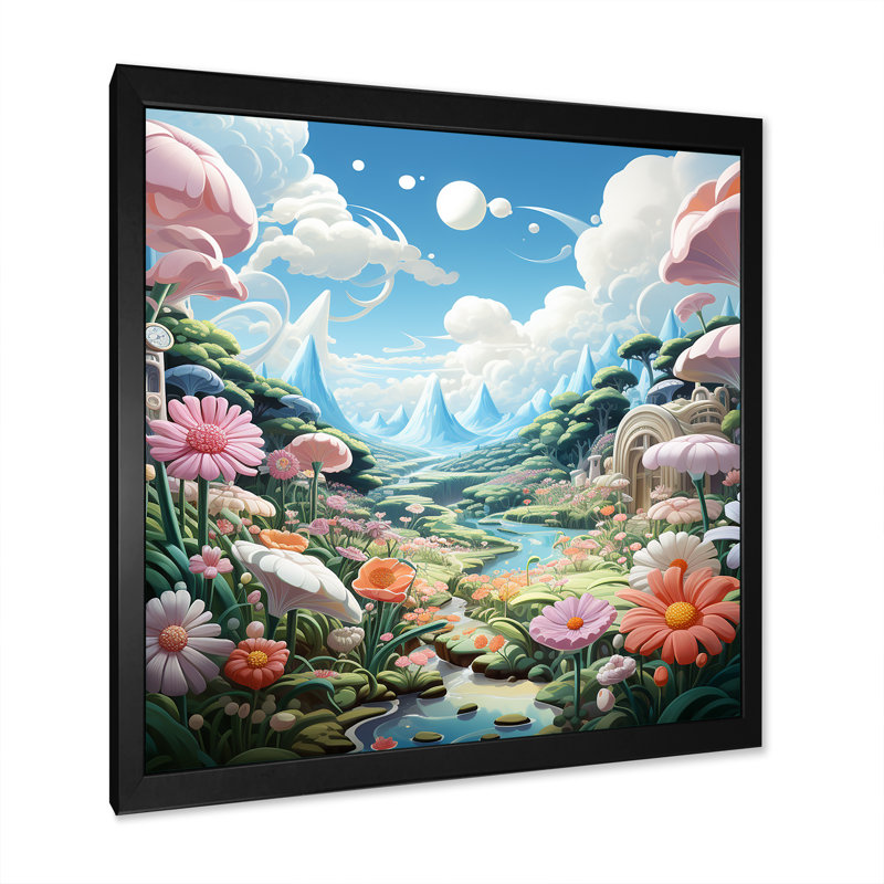 «Kawaii Sweet Blossoms Wonderland I», reproduction sur toile, Cadre simple noir, H 16 po x l 16 po x P 1 po
