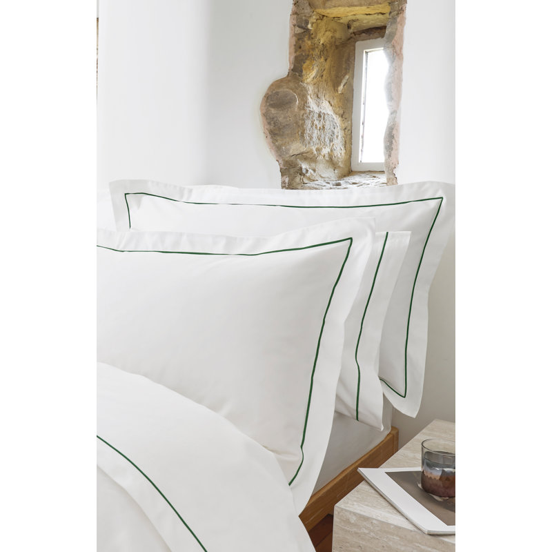Premium 100% SateenPillowcase Pair, White/Green, King Pillowcase