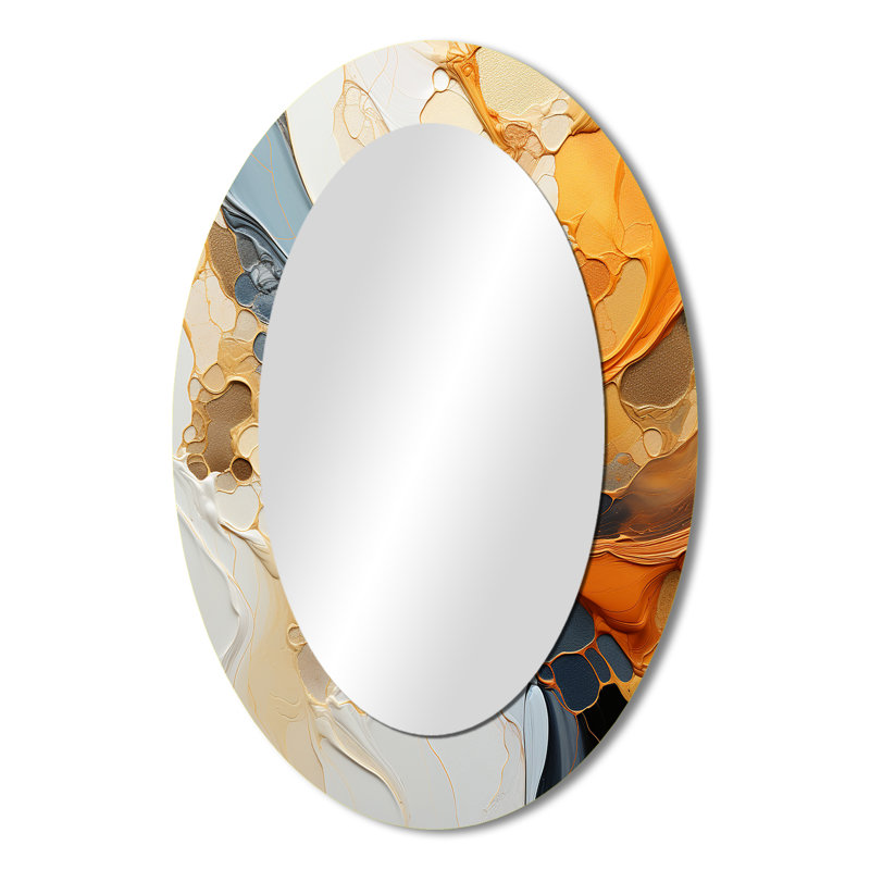 Orange orange, dessin au trait abstrait expressionniste - miroir ovale orange, 36 po x 24 po