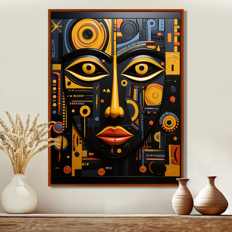 «Lashonne African Tribal Rhythms II», art africain sur toile, H 44 po x l 34 po, Reproduction avec cadre flottant, Brun