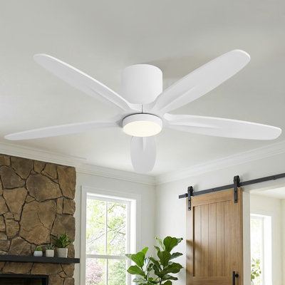 54 in. 5-Solid Wood Blades Indoor Standard Ceiling Fan Flush Mount with Remote Integrated LED