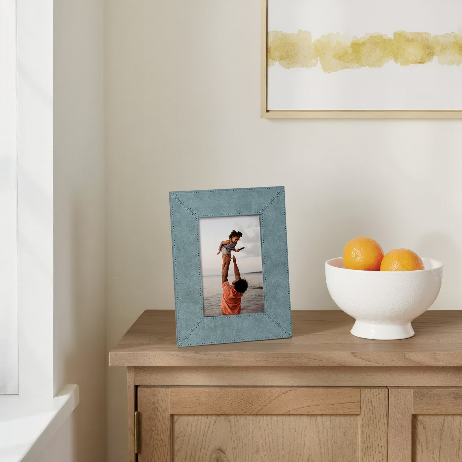 Suede Leather/ MDF Picture Frame, Cote D'Azur Blue, 4" W x 6" H
