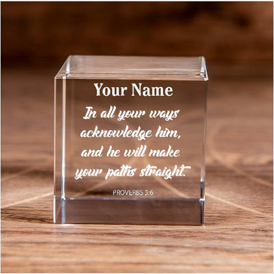 Cube de cristal Jocie personnalisé Proverbes 3: 6 - souvenir élégant - cadeau inspirant