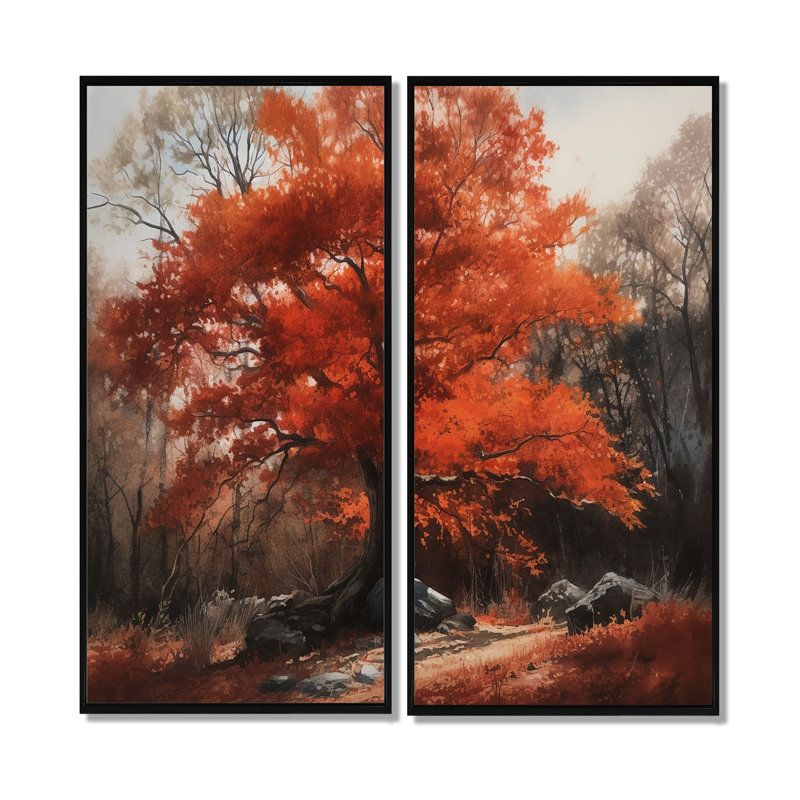 Feuillage d'automne dans les bois III - impressions d'art sur toile rouges sur 2 panneaux, 40'' H x 40'' W, Black