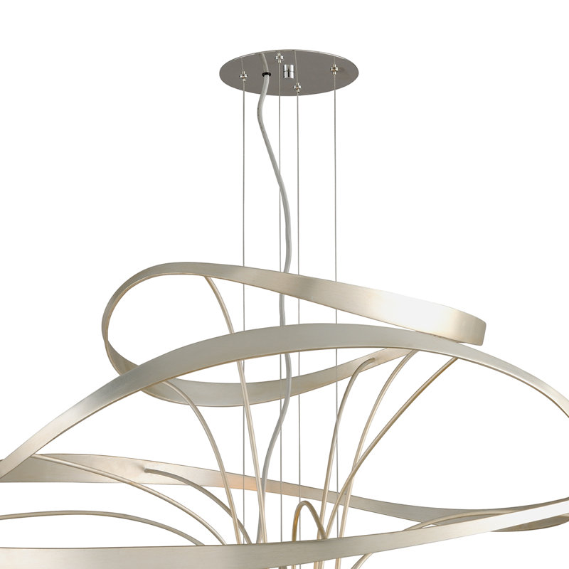 Calligraphy 2 - Light Unique Geometric LED Chandelier, 24" H x 26" W x 26" D, Silver Leaf with Polished Stainless Accents
