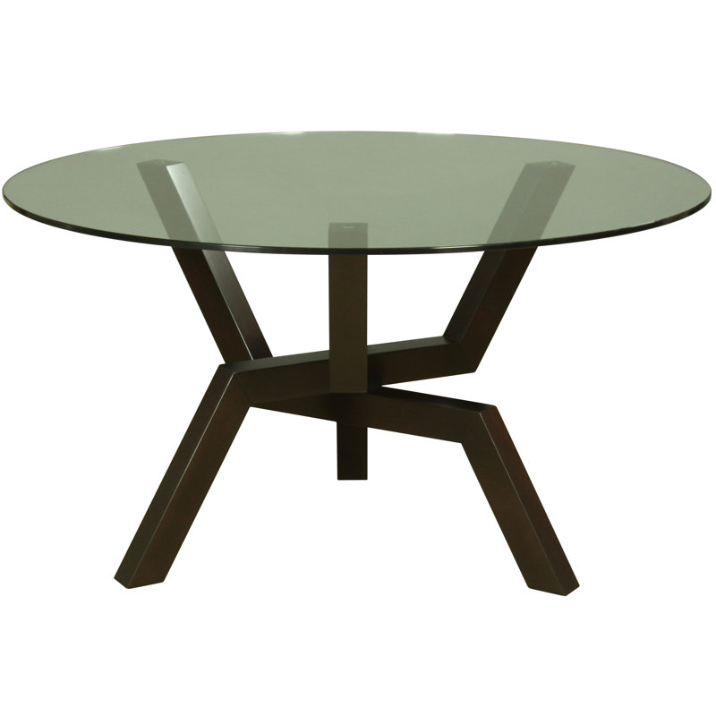 Kaira Round Glass Top with Solid Wood Base Dining Table, Chocolate
