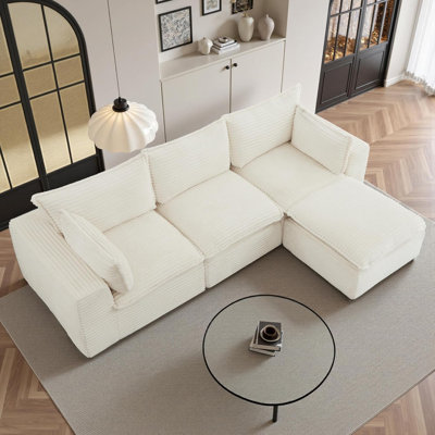 Canapé modulaire de 109 po pour canapé modulaire rembourré avec canapé en forme de L (canapé en velours noir, 3 sièges + 1 repose-pieds)